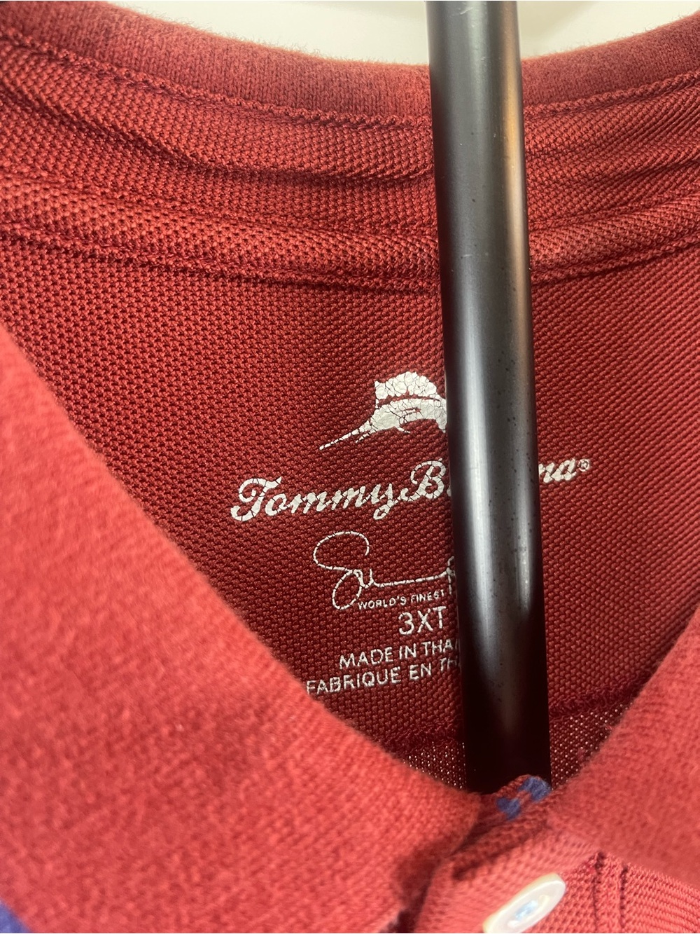 Tommy Bahama Brick Red Polo with Blue Trim - Picture 2 of 4